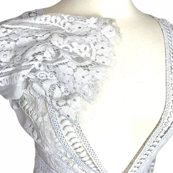 Lace Cover Up White M Fringe Bell Half Sleeve Long Embroidered Boho Hippie Beach - Picture 3 of 8
